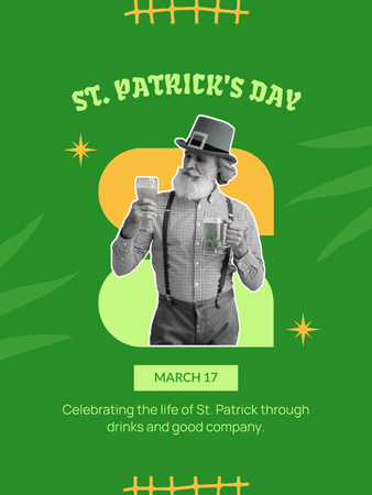 St. Patrick's Day Party Invitation with Bearded Man Poster US Design Template