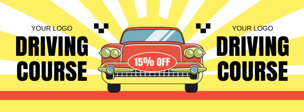 Retro Car Driving Course Offer With Discount In Yellow Facebook coverデザインテンプレート
