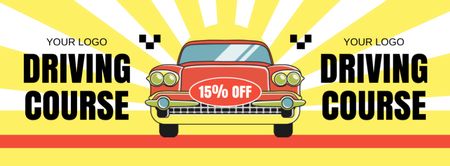 Retro Car Driving Course Offer With Discount In Yellow Facebook cover Design Template