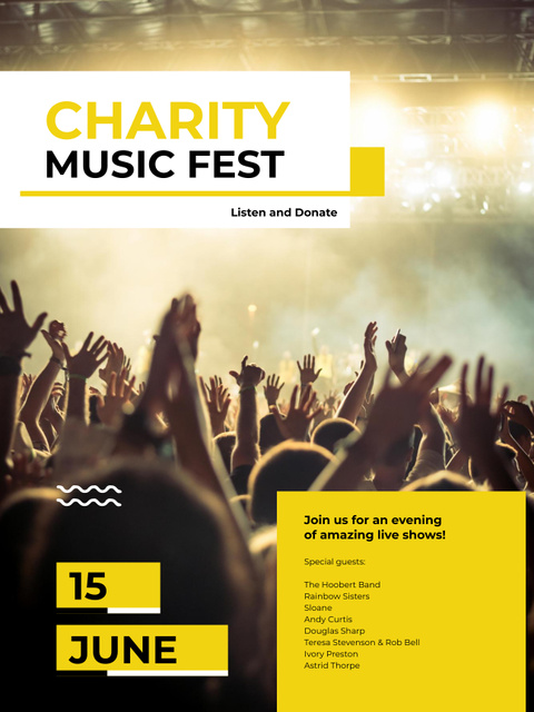 Music Fest Invitation with Crowd at Concert Poster USデザインテンプレート