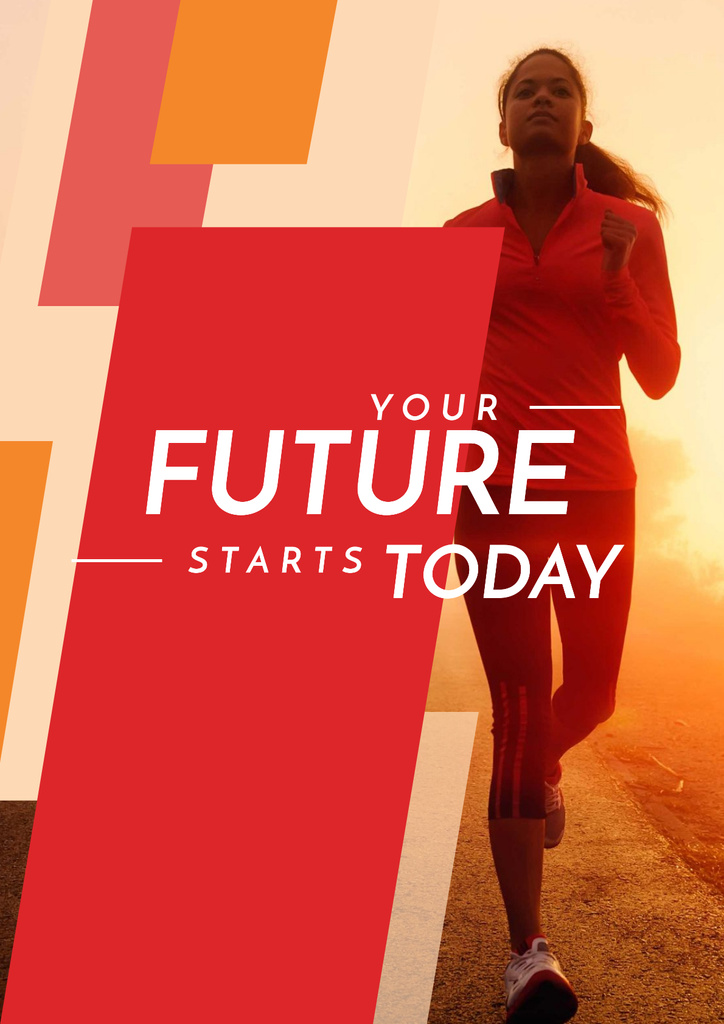 Motivational Sports Quote with Running Woman in Red Poster Design Template