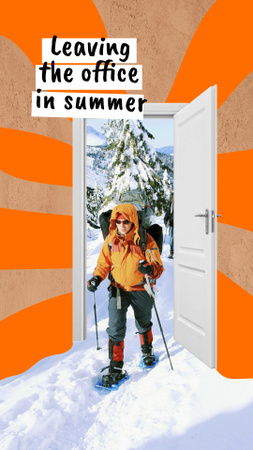 piada engraçada sobre férias com homem no terno de esqui Instagram Story Modelo de Design