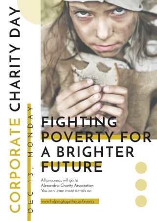 Ontwerpsjabloon van Flayer van Poverty quote with child on Corporate Charity Day