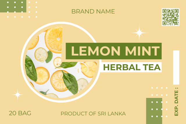 Lemon Mint Herbal Tea Label – шаблон для дизайну
