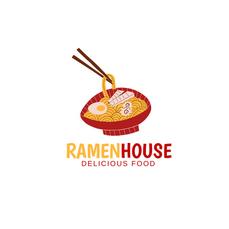 Emblem of Ramen House with Tasty Dish Logo 1080x1080px tervezősablon