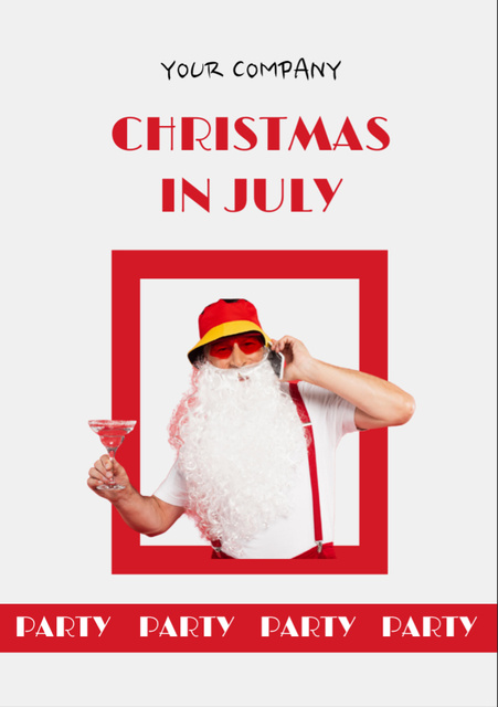Family Party in July with Jolly Santa Claus Flyer A7 Design Template