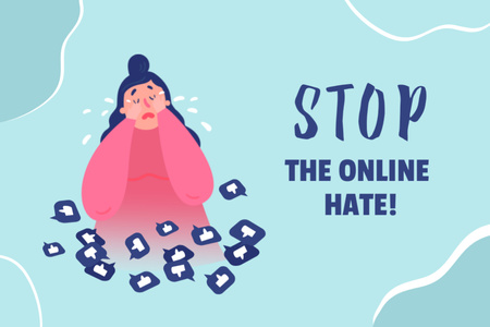 Call to Stop Online Hateful Comments Illustration In Blue Postcard 4x6in Design Template