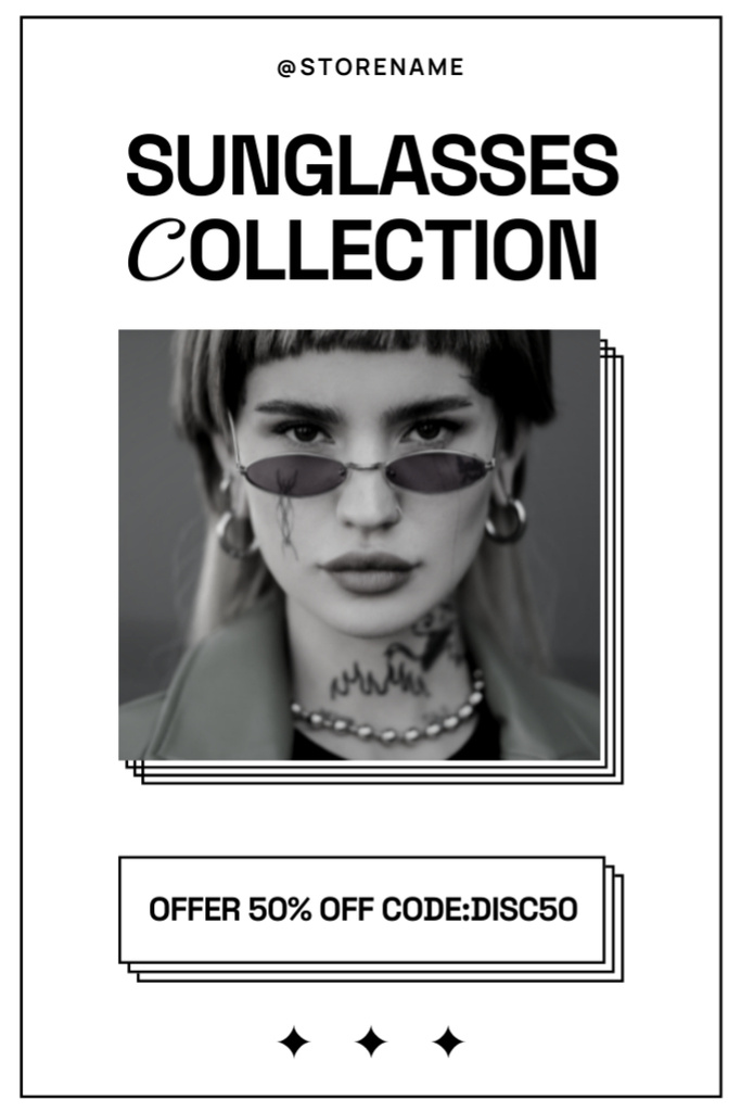 Sunglasses Collection Promo with Young Stylish Woman Tumblr Modelo de Design