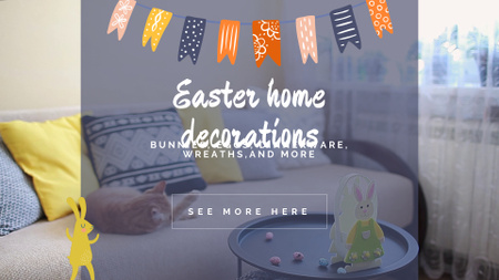 Plantilla de diseño de Decoración del hogar para Pascua con gato y conejito Full HD video 