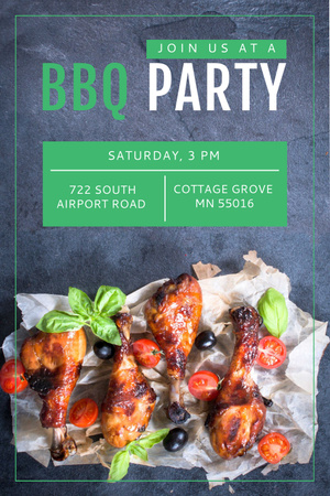 BBQ Party Invitation with Grilled Chicken Pinterest Design Template