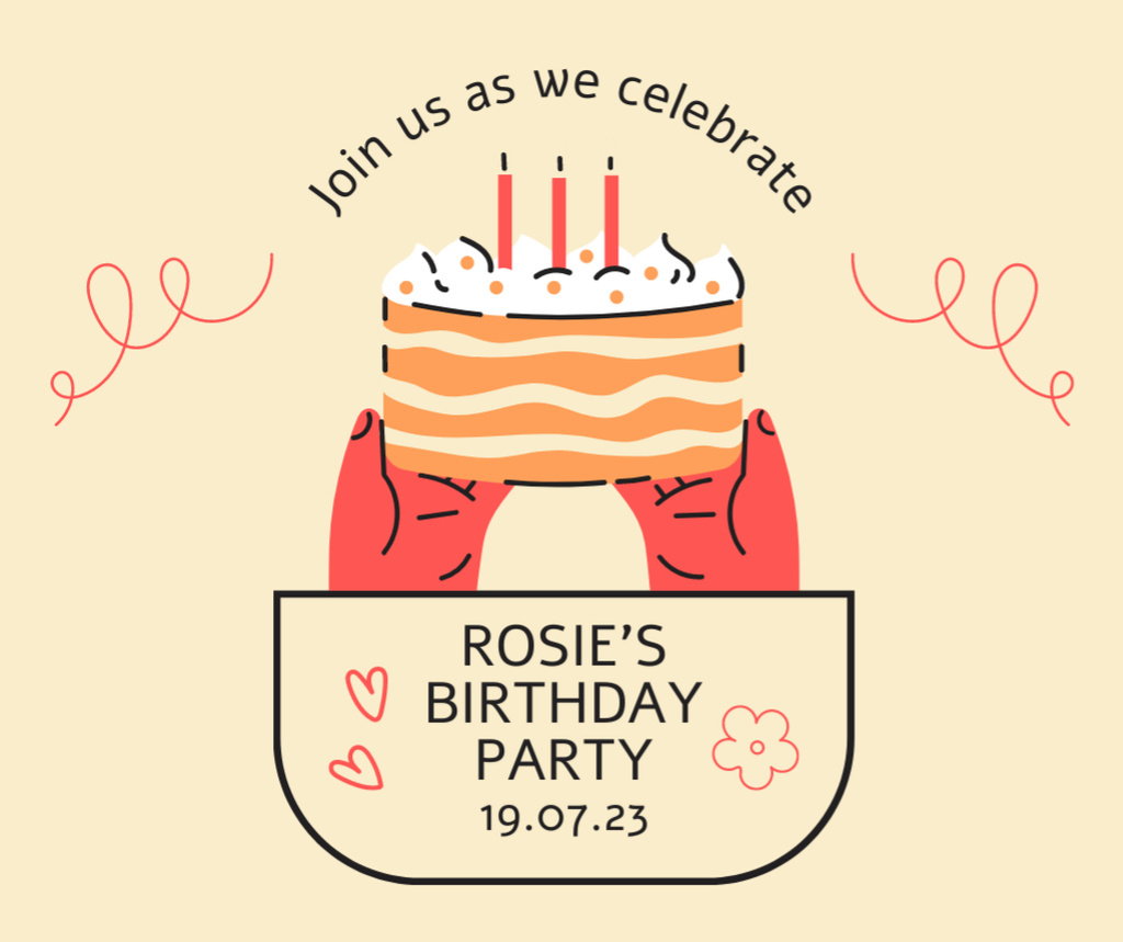 Birthday Party Invitation with Cake and Candles Facebook Design Template