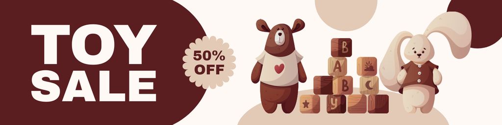 Sale of Toys with Teddy Bear and Bunny Twitter tervezősablon