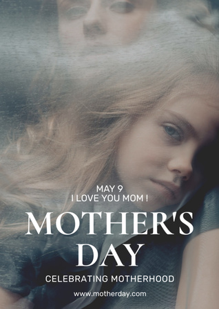 Mother's Day Holiday with Mom and Daughter Poster A3 Design Template