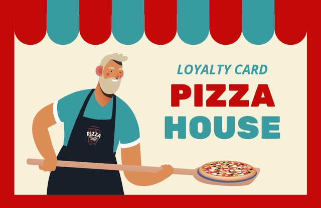Pizzeria Loyalty Card with Cartoon Chef Business Card 85x55mm – шаблон для дизайна