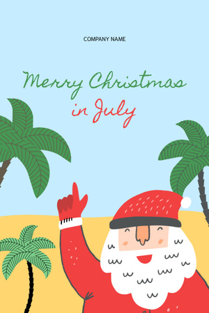 Christmas In July Greeting With Cute Santa Claus Postcard 4x6in Vertical Design Template