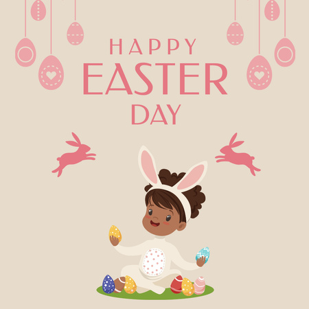 Little Girl with Easter Eggs Instagram Design Template
