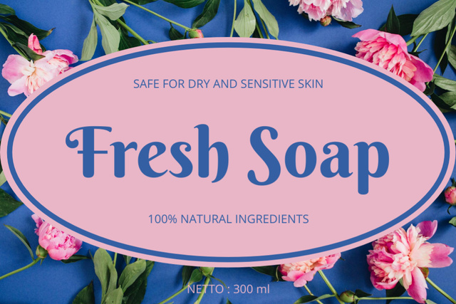Designvorlage Soap For Sensitive Skin With Flowers Offer für Label