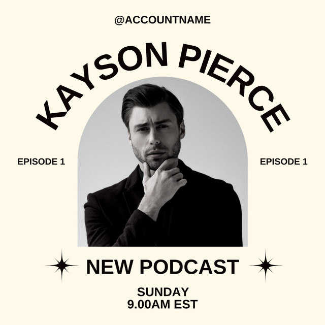 New Podcast Announcement with Handsome Man Instagram Design Template