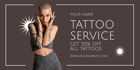 Designvorlage Tattoo-Service mit Rabatt auf alle Artikel für Twitter