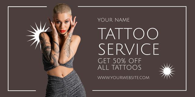 Ontwerpsjabloon van Twitter van Tattoo Service With Discount For All Items