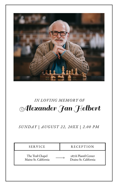 Funeral Ceremony in Loving Memory of Old Man Invitation 4.6x7.2inデザインテンプレート