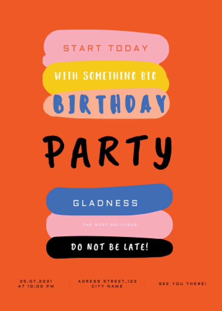 Birthday Party Bright Announcement Invitation tervezősablon