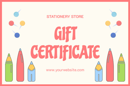 School Shop Gift Voucher with Colored Pencils Gift Certificate Design Template