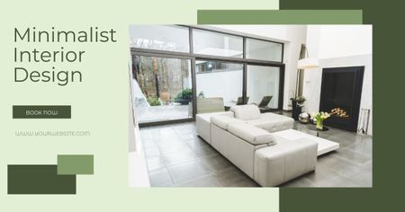Interior Design Ad with Stylish White Sofa Facebook AD Design Template