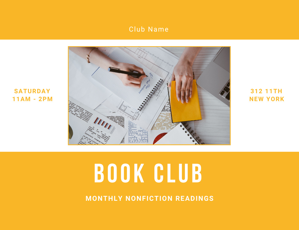 Book Club With Monthly Nonfiction Readings Invitation 13.9x10.7cm Horizontal Design Template