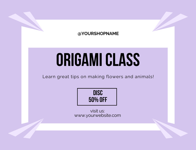 Origami Class Ad on Pastel Violet Thank You Card 5.5x4in Horizontal – шаблон для дизайну