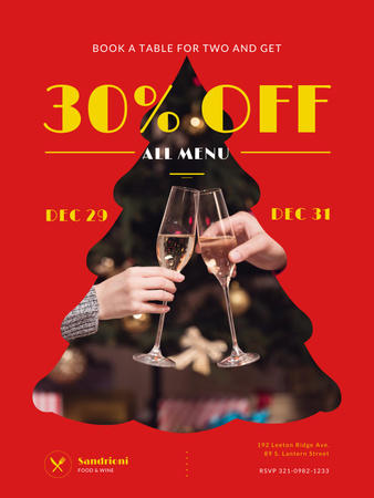 Plantilla de diseño de New Year Dinner Offer with People Toasting with Champagne Poster US 