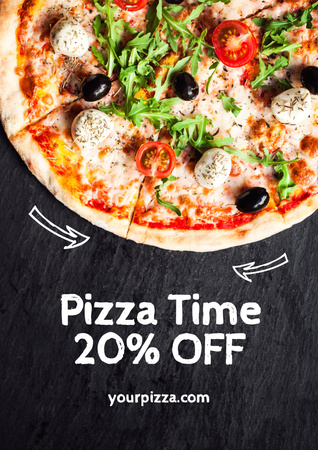 Delicious Italian Pizza Offer with Discount Poster A3デザインテンプレート