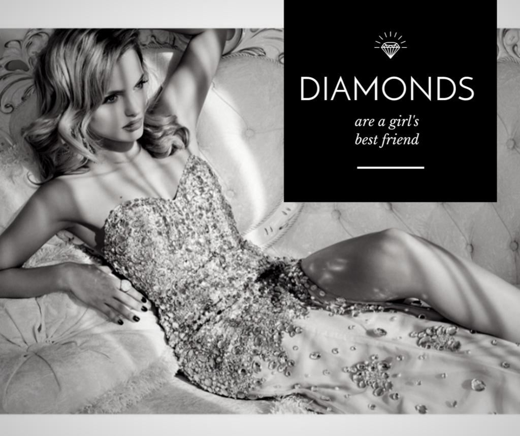 Designvorlage Jewelry Ad with Woman in shiny dress für Facebook