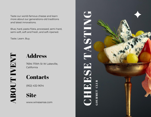 Cheese Tasting Event Announcement with Metal Glass Brochure 8.5x11in Bi-fold Design Template
