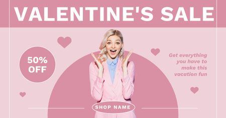Valentine's Day Sale Announcement with Happy Blonde Facebook AD Design Template