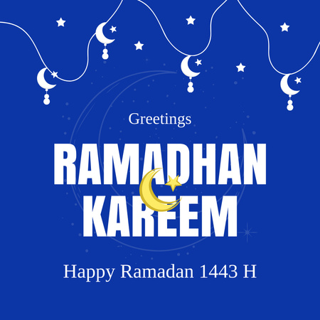 Ontwerpsjabloon van Instagram van Ramadan groet met maan op blauw