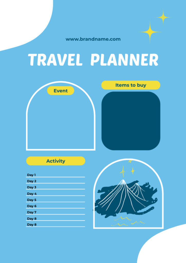 Travel Planner with Illustration of Mountains and Stars Schedule Planner Tasarım Şablonu