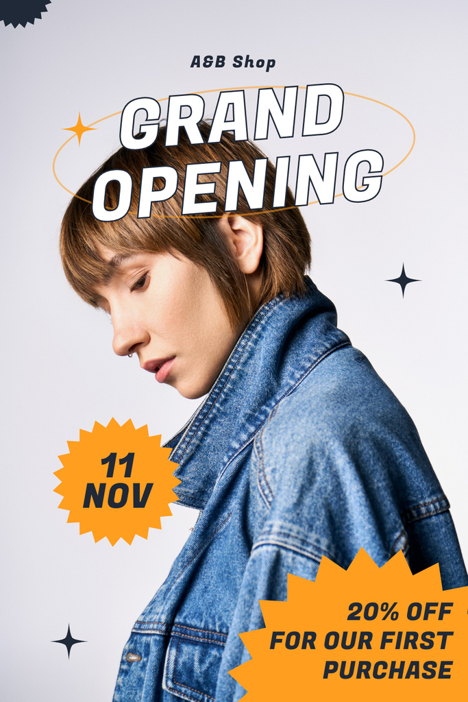 Platilla de diseño Shop Grand Opening Event With Discount On First Purchase Pinterest