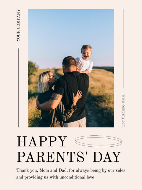 Happy Parents Day Greeting with Happy Family Poster US Design Template