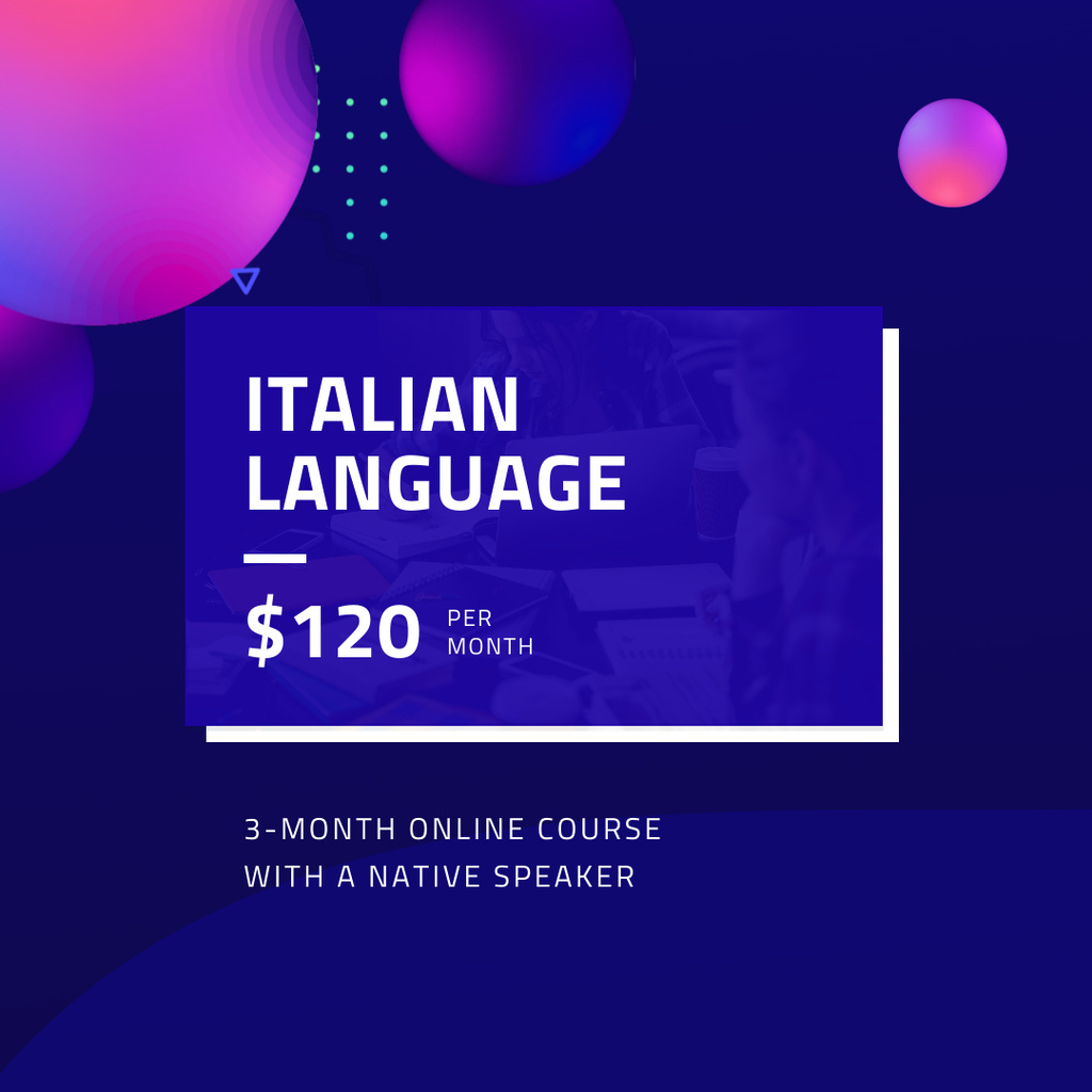 Italian language Online Course Ad Instagram Modelo de Design