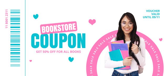 Bookstore Discount Voucher Coupon 3.75x8.25inデザインテンプレート