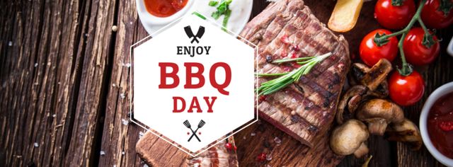 BBQ Day Announcement with Grilled Steak Facebook cover Design Template