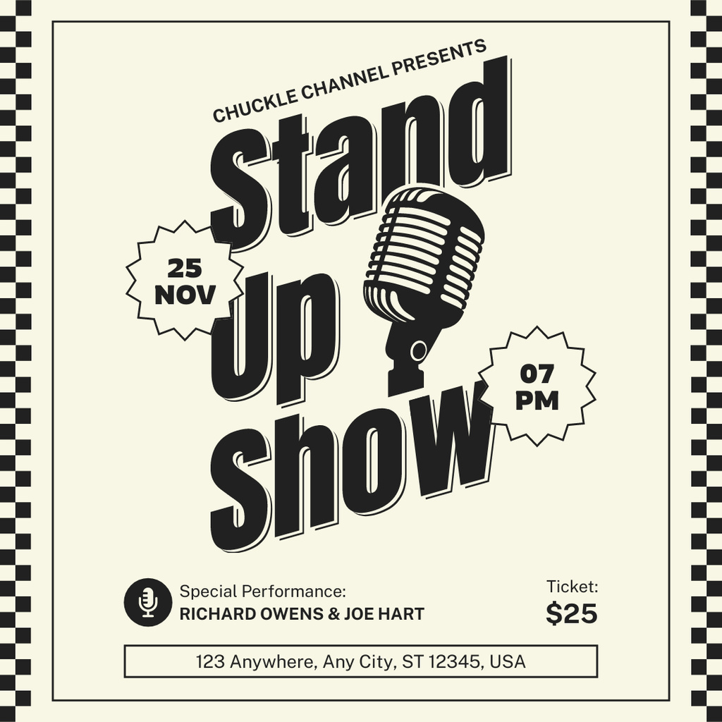 Black and White Stand Up Show Announcement Instagramデザインテンプレート