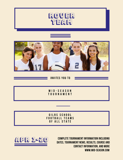 Football Tournament for Schoolgirls Invitation 13.9x10.7cm – шаблон для дизайну