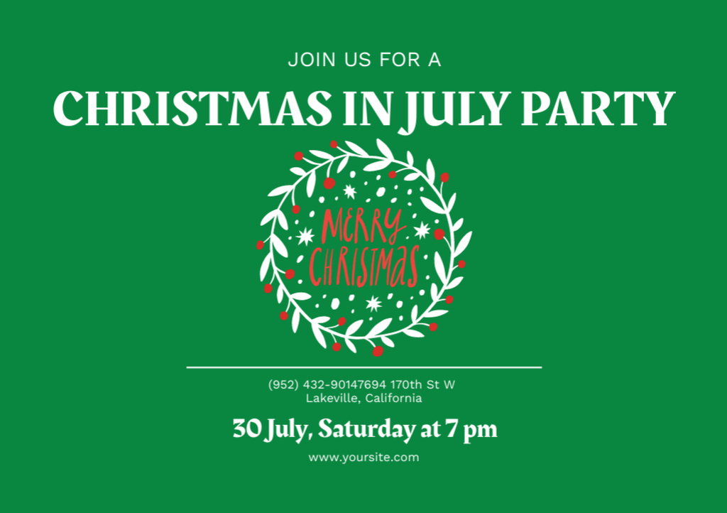 Extravagant Christmas Party in July with Christmas Wreath Flyer A5 Horizontalデザインテンプレート
