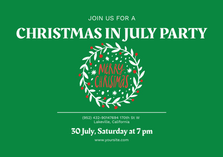 Christmas Party in July with Christmas Tree Flyer A5 Horizontal Design Template