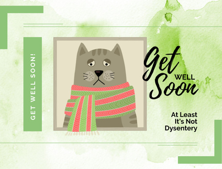 Sad Sick Cat With Scarf Illustration Postcard 4.2x5.5in Design Template