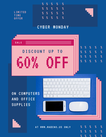 Szablon projektu Cyber Monday Sale Announcement with Keyboard and Gadgets Poster 8.5x11in