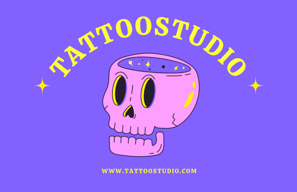 Modèle de visuel Tattoo Studio Services With Cute Skull Illustration - Business Card 85x55mm