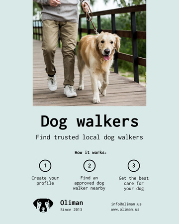 Template di design Dog Walking Services with Man with Golden Retriever Poster 16x20in